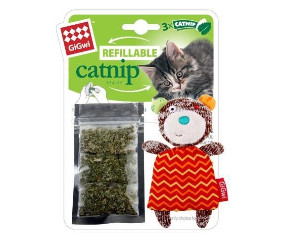 Gigwi Catnip Bear Plush Toy with Refillable Pouches 12cm