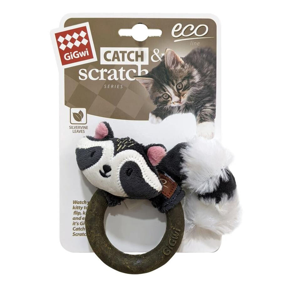 Gigwi Raccoon Catnip Toy Durable Dental Health Cat Toy