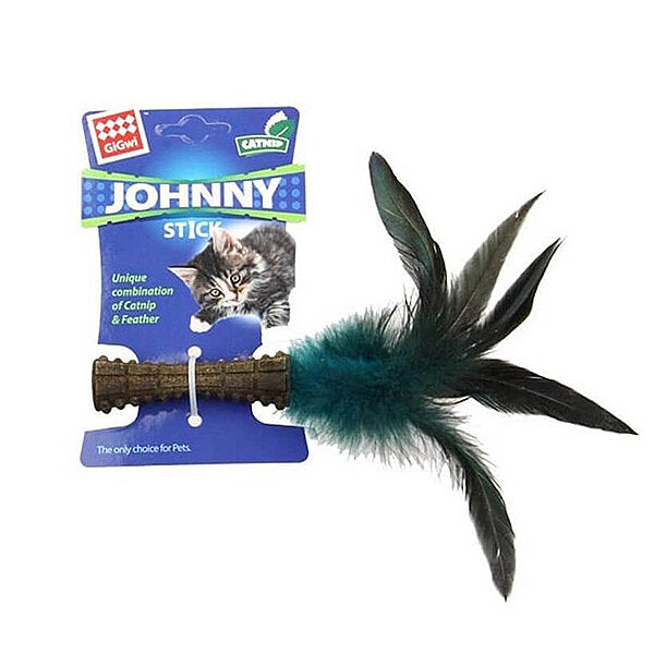 Gigwi Johnny Stick Natural Feather Catnip Toy Blue 22 cm