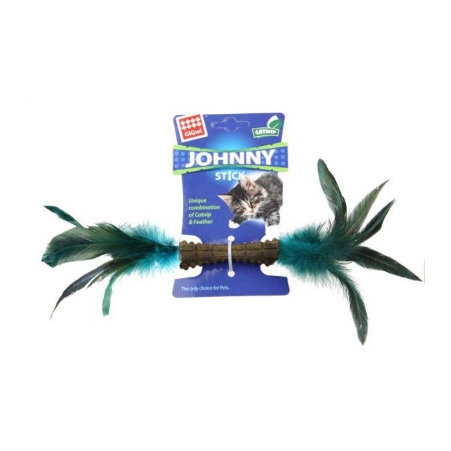 Gigwi Johnny Stick Catnip Cat Toy with Natural Green Feathers
