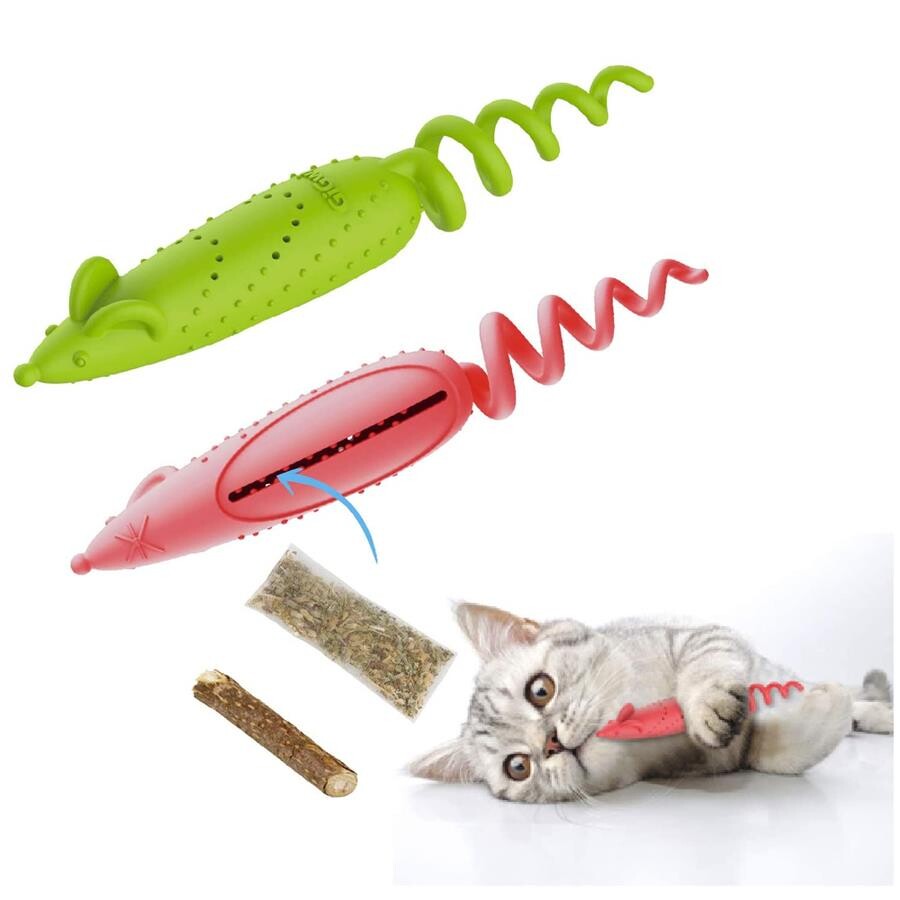 Gigwi Catnip Mouse Toy with Matatabi for Dental Health Green