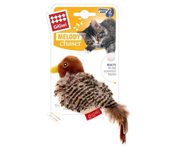 Gigwi Melody Chaser Chirping Bird Cat Toy with Natural Feathers