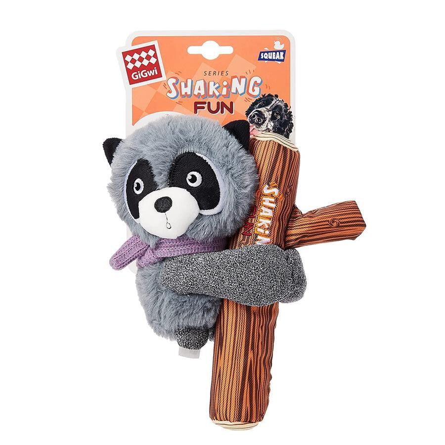 Gigwi Squeaky Raccoon Plush Dog Toy with Rope 1 Count