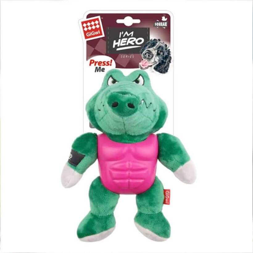 Gigwi Superhero Crocodile Plush Squeaky Dog Toy 20cm