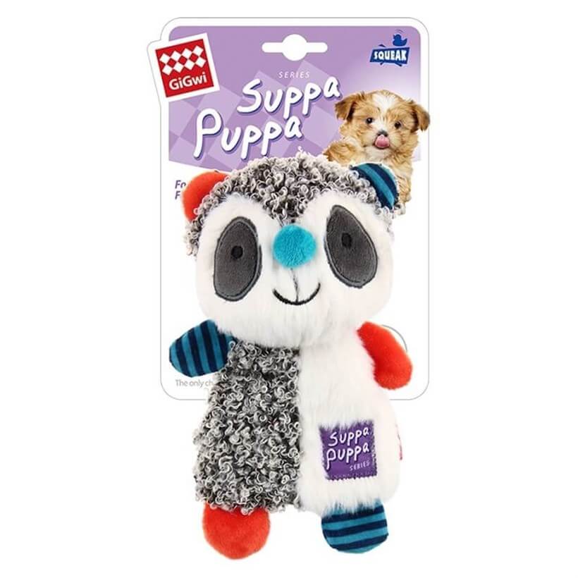 Gigwi Suppa Puppa Plush Squeaky Raccoon Dog Toy, 17 cm