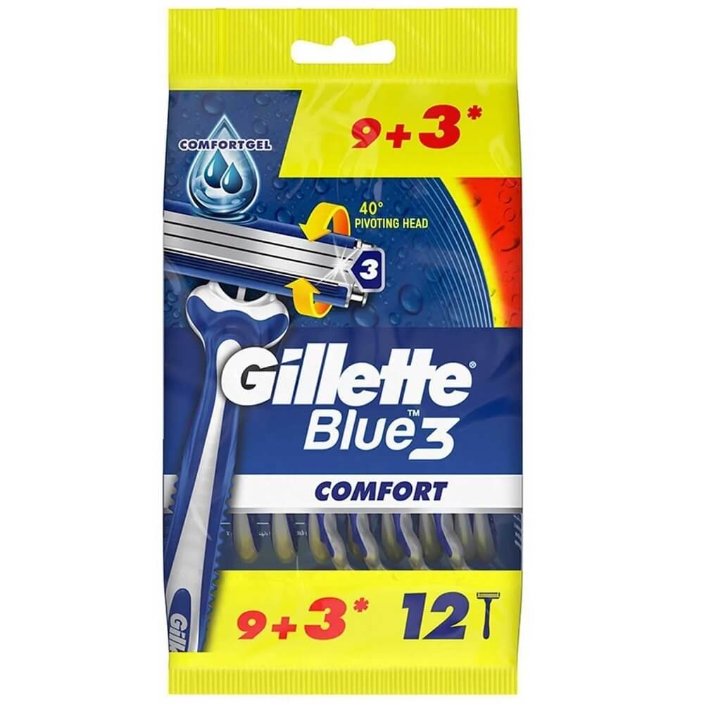 Gillette Blue 3 Comfort Disposable Razors for Smooth Shave 12 Count