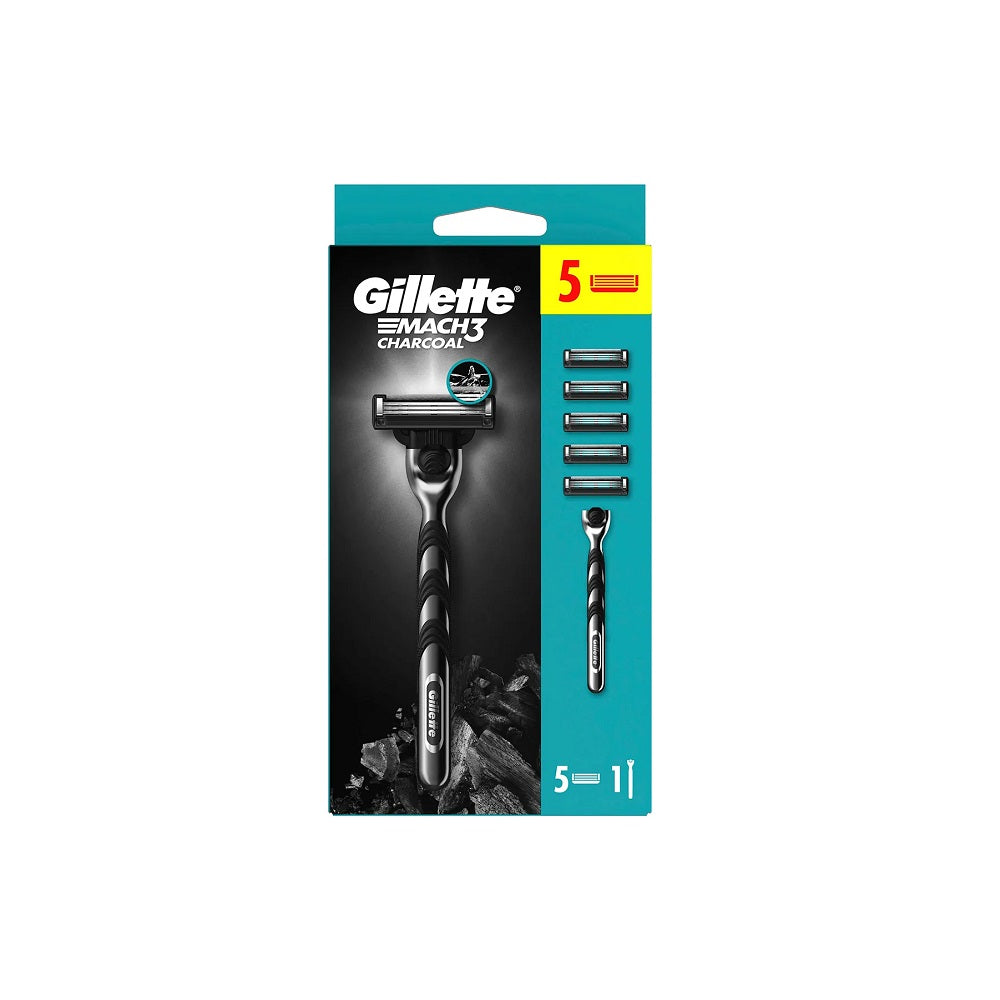 Gillette Mach3 Charcoal Razor & 5 Replacement Blades Set