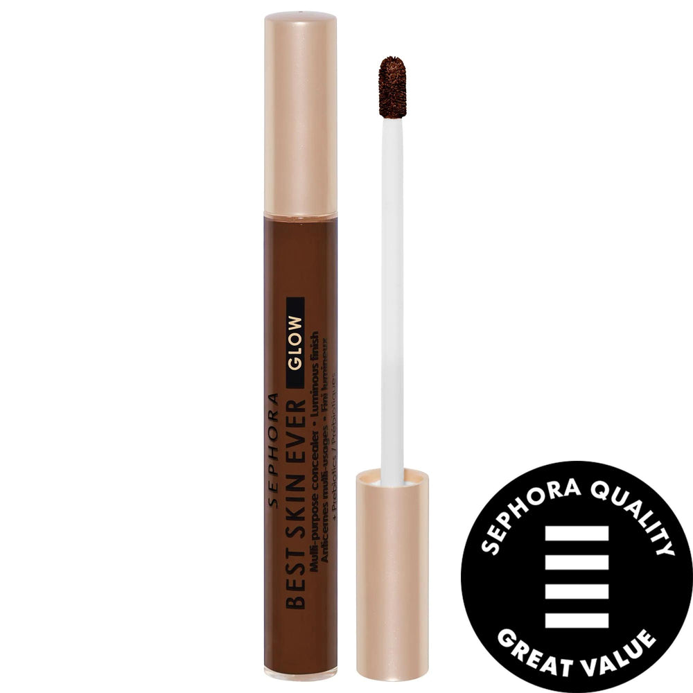 Sephora Collection Best Skin Ever Multi-Use Hydrating Glow Concealer - Long-Lasting Radiant Finish Makeup for Under Eye Dark Circles - 30 Shades Available Best Skin Ever Hydrating Glow Concealer - Sephora Collection hydrating concealer, multi-use concealer, glowing complexion, plant-based prebiotics, noncomedogenic makeup, unscented concealer, long-lasting concealer, Sephora Collection, Best Skin Ever, radiant finish concealer, makeup for under eye dark circles, skincare infused makeup, luminous finish, 12-
