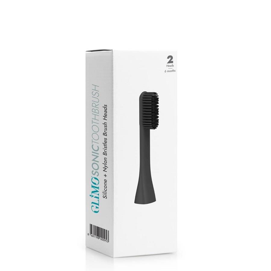 Glimo Sonic Ahead Black Replacement Toothbrush Heads 2 Count