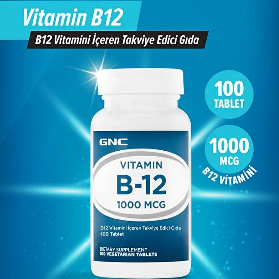 GNC Vitamin B12 1000 mcg Energy Support Supplement 100 Tablets