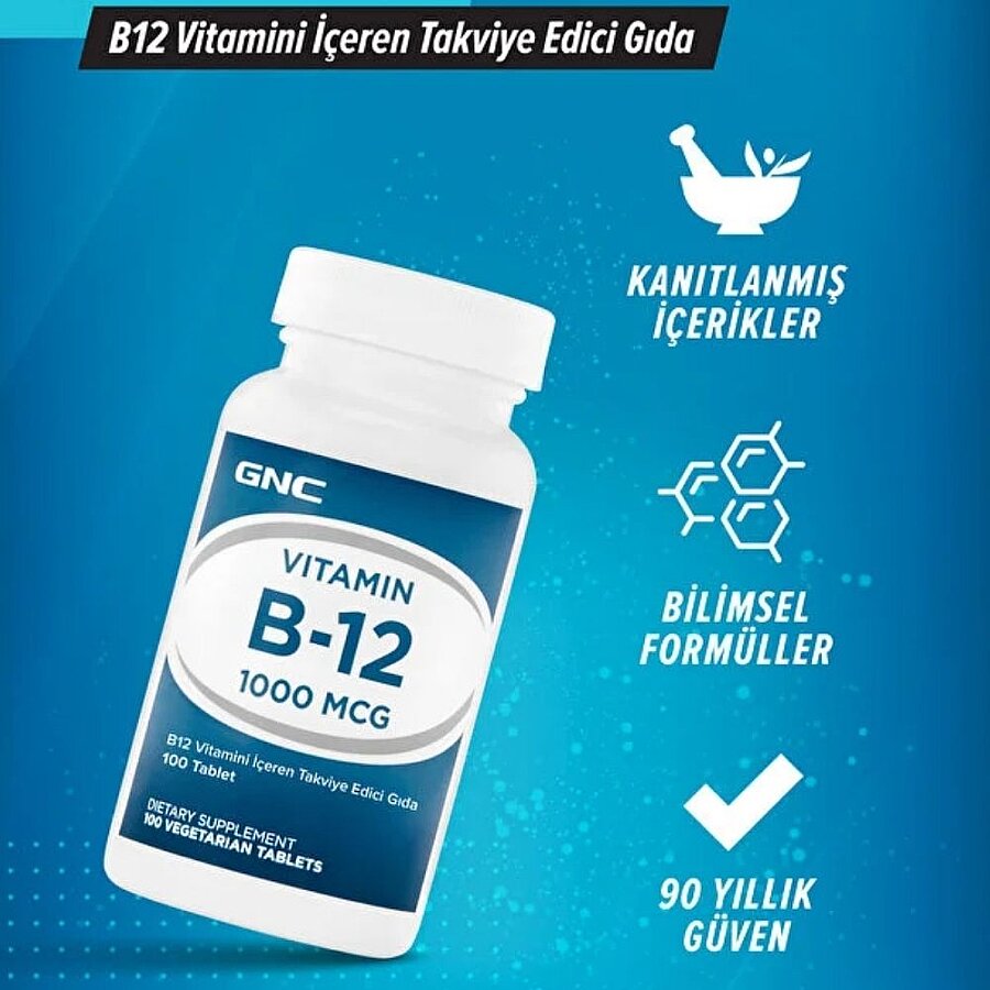 GNC Vitamin B12 1000 mcg Energy Support Supplement 100 Tablets