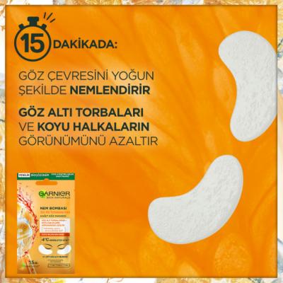 Garnier Eye Mask for Dark Circles &amp; Puffiness - Hydrating Hyaluronic Acid &amp; Orange Juice, 6g Garnier Eye Mask for Dark Circles - Hyaluronic Acid &amp; Orange Juice Garnier, Eye Mask, Dark Circle Treatment, Puffiness Reduction, Hyaluronic Acid, Orange Juice, Under-eye Care, Skincare, Beauty, Cosmetics, Garnier Nem Bombası, Kağıt Göz Maskesi