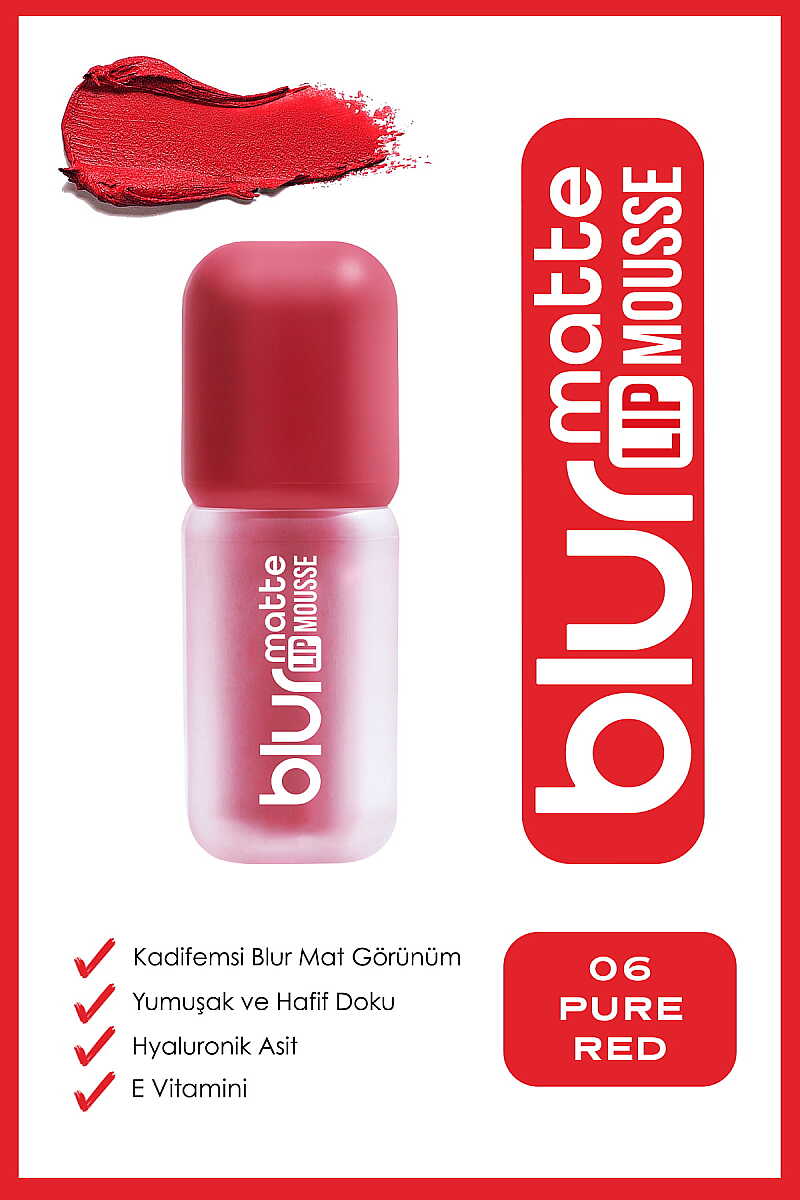 Golden Rose Blur Matte Lip Mousse 06 Pure Red - Velvety Matte Liquid Lipstick