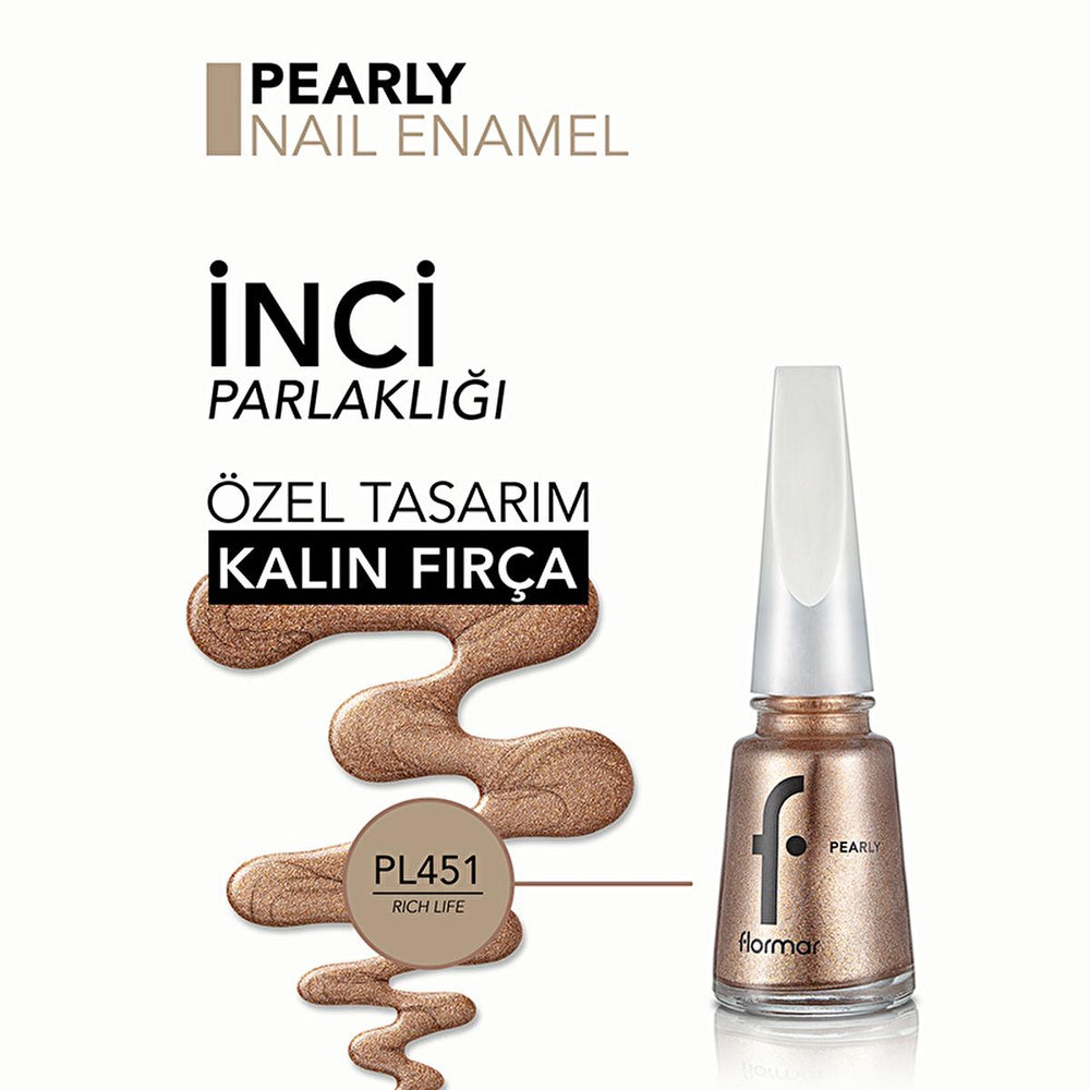 Flormar Long-Lasting Pearl Finish Nail Polish - Rich Life PL451, 6-Day Wear, Shimmer Effect, Elegant Nail Color for - view 5