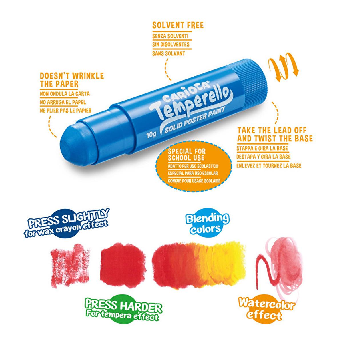 Carioca Temperello Stick Paints for Kids - 6 Washable Tempera Colors for Creative Fun Carioca Temperello Stick Paints - 6 Washable Colors washable tempera paints for kids, non-toxic art supplies for children, easy-to-use painting tools, Temperello Stick Paints, kids art materials, art supplies for classroom, mess-free painting, creative toys for kids, children's art projects, educational art supplies