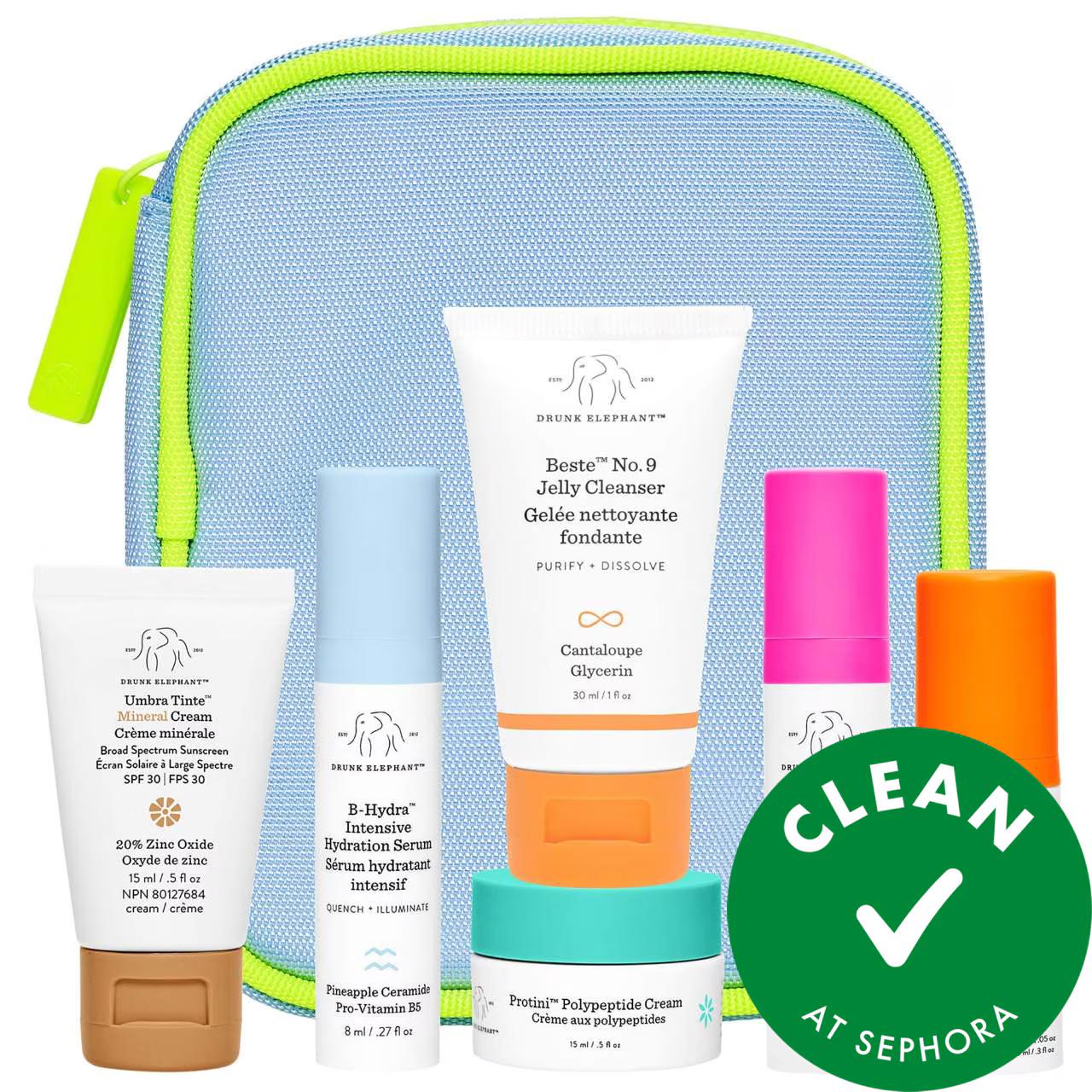 Drunk Elephant The Littles Travel Skincare Set - 6 Piece Vegan Cruelty-Free Routine Drunk Elephant The Littles Travel Skincare Set - 6 Piece travel skincare set, vegan skincare, cruelty-free skincare products, multi-product skincare routine, TSA compliant skincare, Drunk Elephant, skincare gift set, travel beauty essentials, cruelty-free beauty, vegan beauty products, skincare for travel, compact skincare routine, effective skincare products