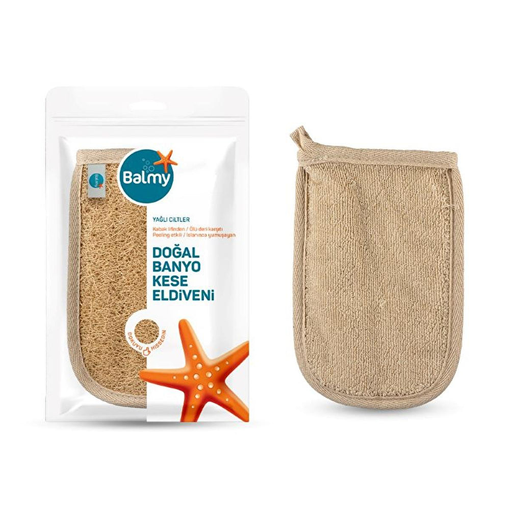 Balmy Exfoliating Bath Glove - Natural Loofah & Cotton, Exfoliates & Renews Skin, Turkish Bath Glove for Oily - Exfoliator