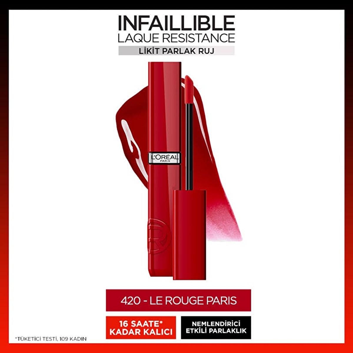 L&#39;Oreal Paris Infaillible: Long-Lasting, Glossy Lipstick - Rouge Paris 420 - Intense Color, 16H Moisture &amp; Shine L&#39;Oreal Paris Infaillible Lipstick - Long Lasting Color &amp; Shine Loreal lipstick, long-lasting lipstick, glossy lipstick, moisturizing lipstick, Paris Rouge lipstick, Infaillible lipstick, liquid lipstick, shiny lip color, lipstick, lip color, makeup, cosmetics, beauty, long wear lipstick, vibrant lipstick, intense color, shiny lipstick, hydrating lipstick, squalane lipstick, non-sticky lipstick, 