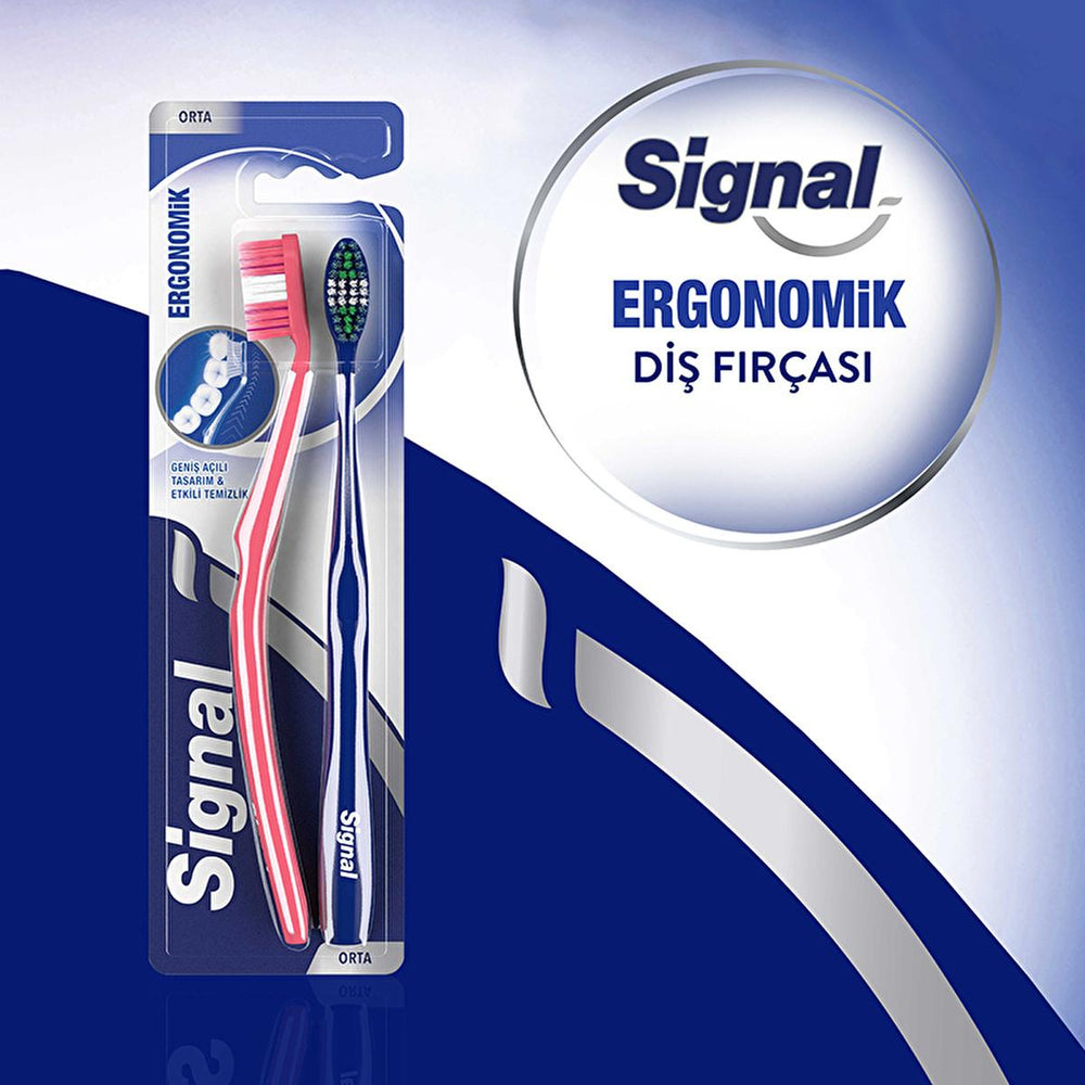 Signal Ergonomic Manual Toothbrush for Effective Oral Hygiene - Comfortable Brushing Experience - 1+1 Offer - Toothpaste