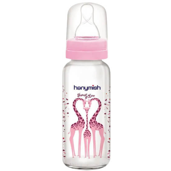 Hanymish 403 Glass Baby Bottle with Handles Pink 125 ml