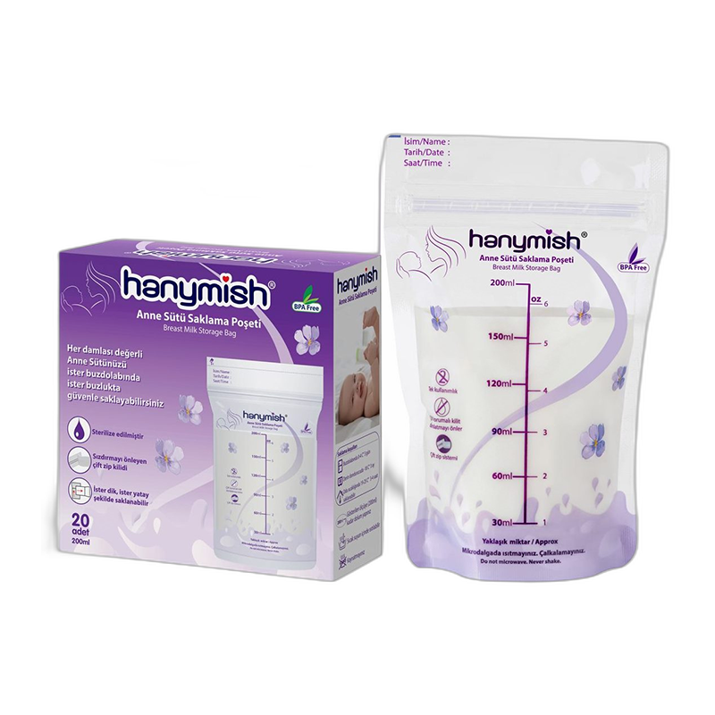 Hanymish Breast Milk Storage Bags with Double Zipper 200 ml