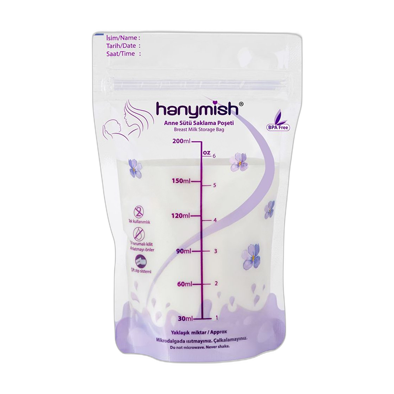 Hanymish Breast Milk Storage Bags with Double Zipper 200 ml