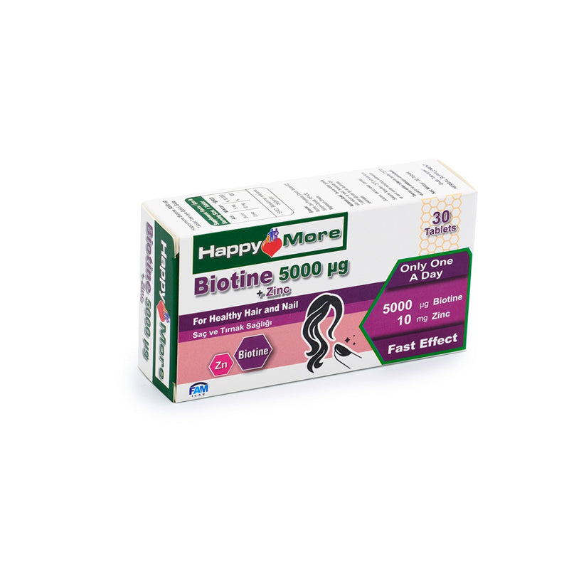 Happymore Biotin & Zinc Daily Support Supplement 30 Tablets