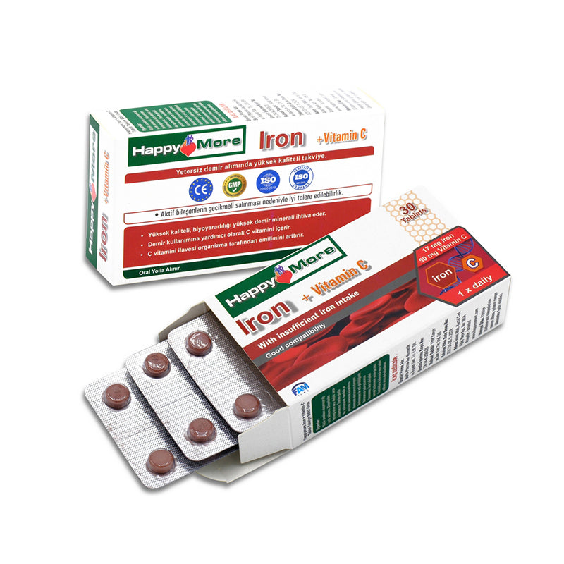 Happymore Iron &amp; Vitamin C Daily Supplement 30 Tablets