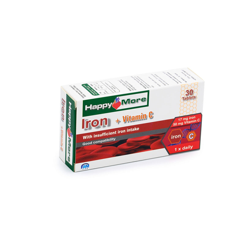 Happymore Iron &amp; Vitamin C Daily Supplement 30 Tablets