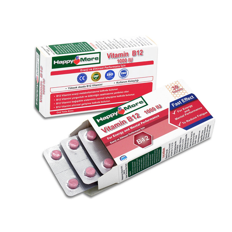 Happymore Vitamin B12 High Potency Supplement 30 Tablets