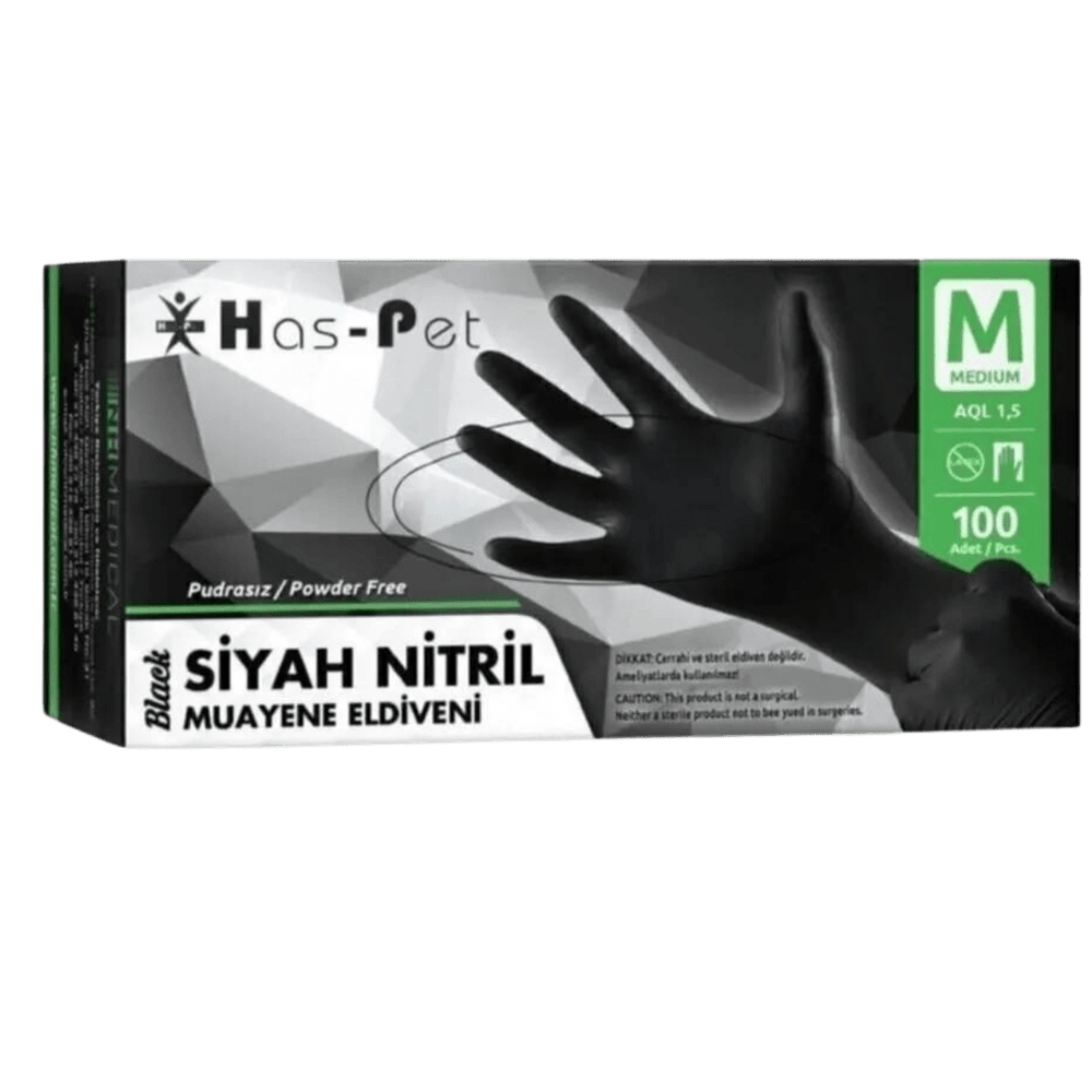 Haspet Black Nitrile Gloves Powder-Free Medium 100 Count