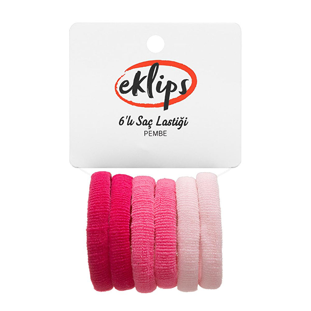 Eklips 6-Pack Pink Hair Ties for Women - Soft Elastic Hair Bands for Long Hair Styling - Hair Accessories