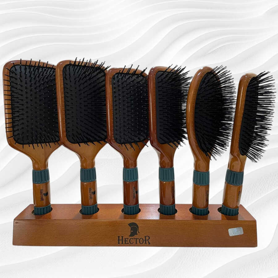Hector Vent Wood Hair Brush Set with Stand 6 Pieces