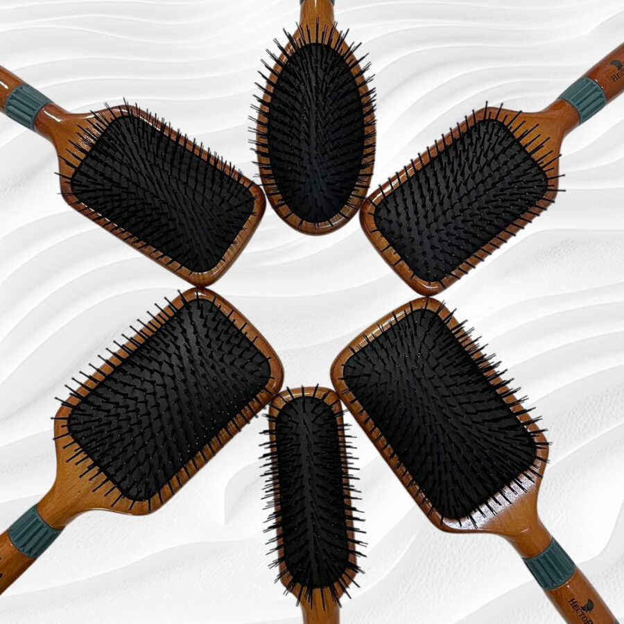 Hector Vent Wood Hair Brush Set with Stand 6 Pieces