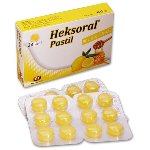 Mega Farma Heksoral Honey &amp; Lemon Lozenges with Vitamin C 24 Count