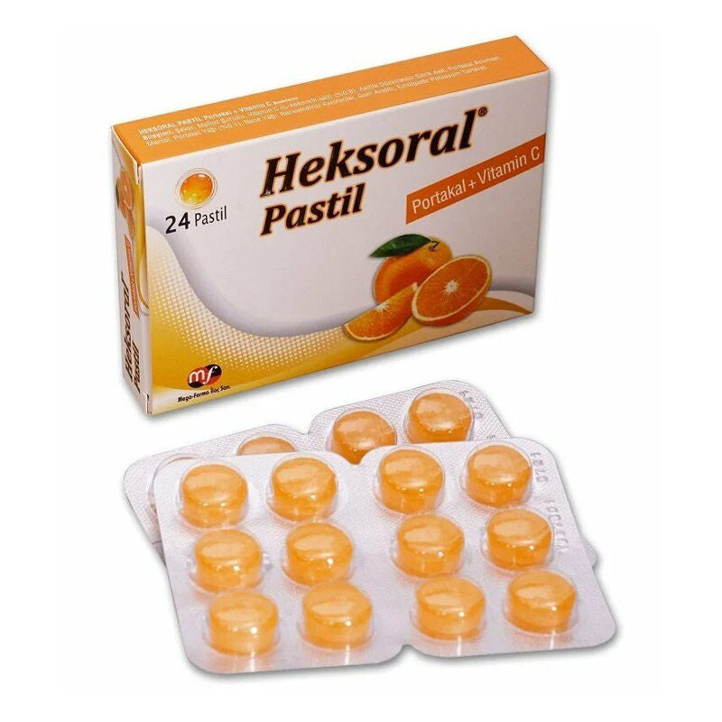 Mega Farma Heksoral Orange & Vitamin C Lozenges 24 Count