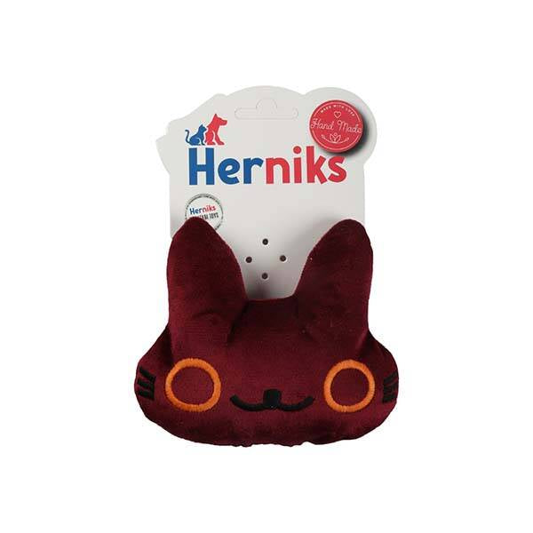 Herniks Kitty Squeaky Plush Dog Toy Durable Fabric 13cm Burgundy