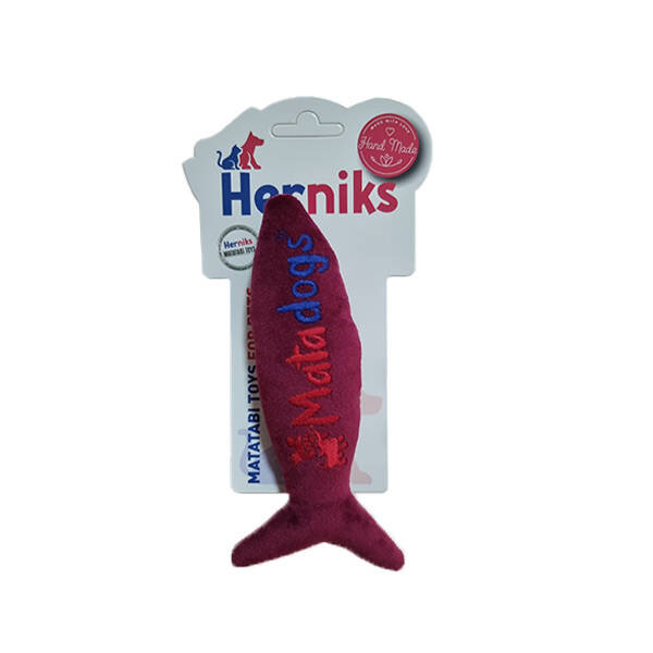 Herniks Fishy Squeaky Plush Dog Toy Burgundy 17cm