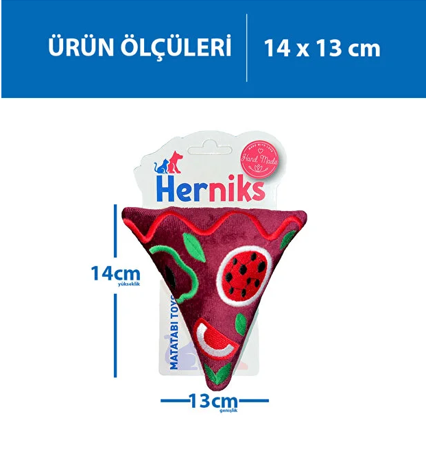 Herniks Pizza Squeaky Plush Dog Toy with Embroidery 14cm Burgundy