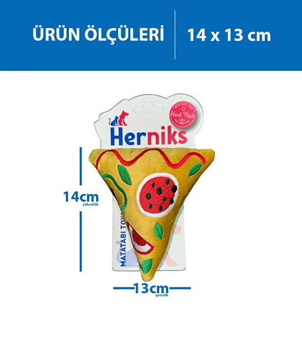 Herniks Pizza Squeaky Plush Dog Toy with Embroidery 14cm