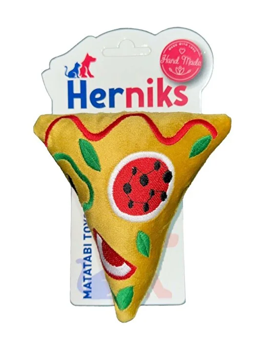 Herniks Pizza Squeaky Plush Dog Toy with Embroidery 14cm