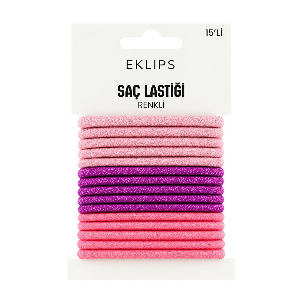 Eklips Glitter Purple Hair Elastics, 15-Pack