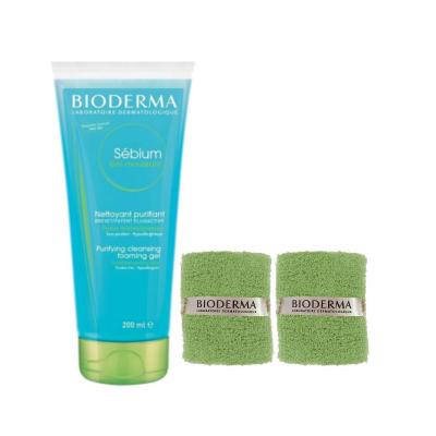 bioderma sebium foaming gel 200 ml package, bioderma sebium foaming gel with wrist towel Bioderma Sebium Foaming Gel - Oil Control Cleanser | 200 ml Bioderma Sebium Foaming Gel - Oil Control Cleanser | 200 ml bioderma, foaming-gel, oil-control, cleanser, skincare, oily-skin, combination-skin, deep-clean, wrist-towel, ai-generated