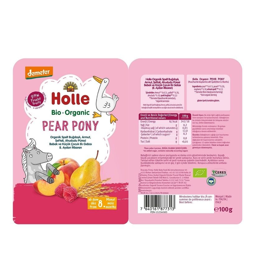 Holle Organic Pear Pony Fruit & Spelt Puree 100g