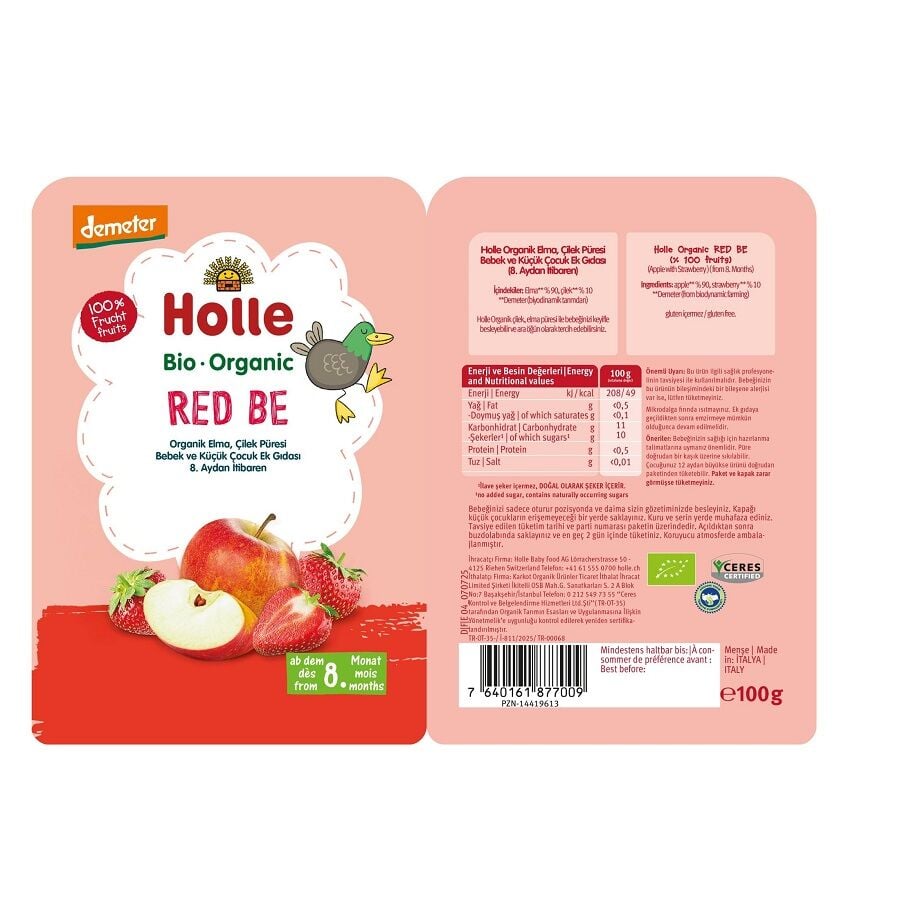 Holle Organic Red Bee Apple & Strawberry Puree 100g