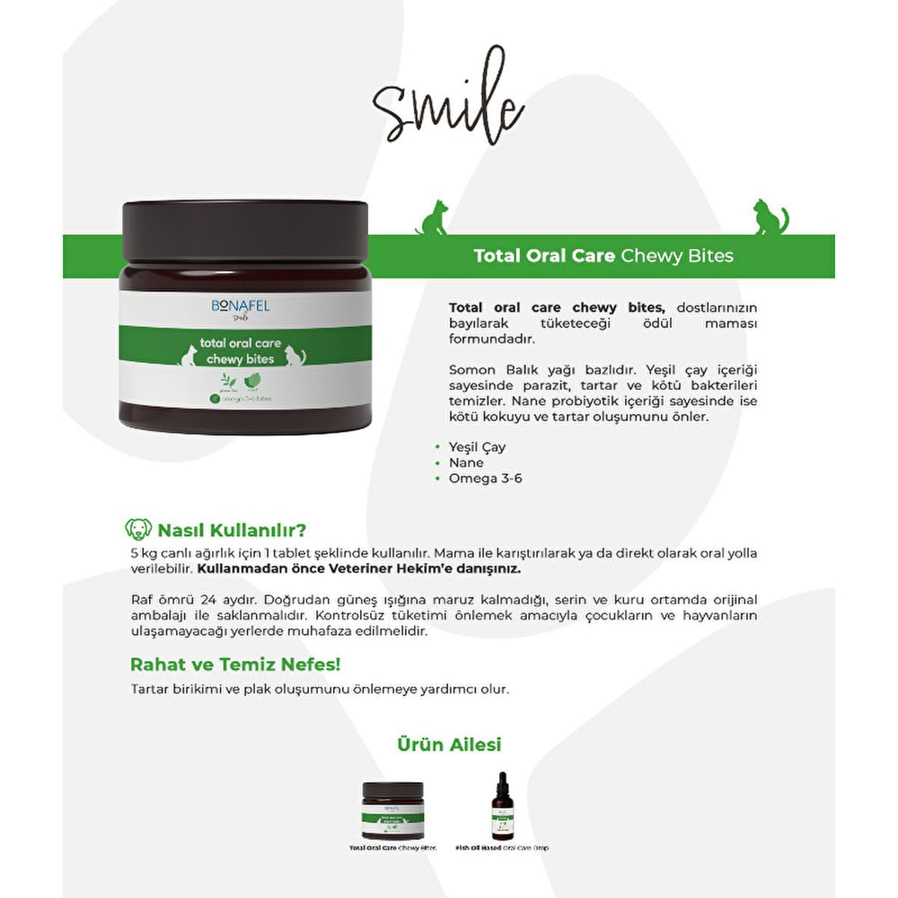 Bonafel Pet Dental Chews for Cats and Dogs - Natural Oral Health Supplement with Green Tea, Mint, and Omega 3-6 - Toothpaste