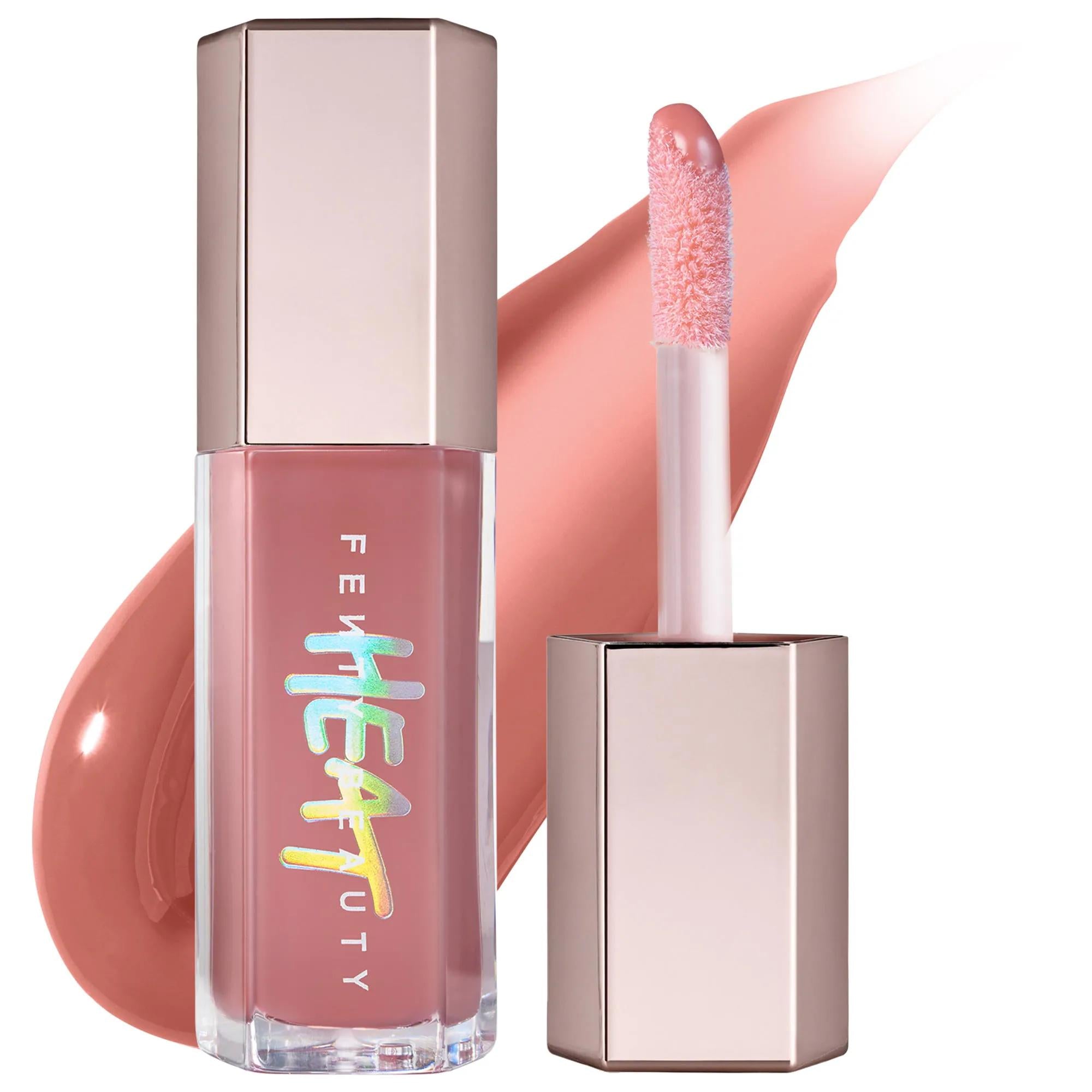 Fenty Beauty Gloss Bomb Heat: High-Shine Lip Gloss &amp; Plumper for Fuller Lips with Shea Butter &amp; Vitamin E (Cruelty-Free) Fenty Beauty Lip Plumper Gloss: Fuller Lips &amp; High Shine lip plumper, lip gloss, high shine lip gloss, shea butter lip gloss, vitamin E lip gloss, fuller lips, cruelty-free lip gloss, gluten-free lip gloss, tinted lip plumper, lip care, lip shine, lip volume, lip enhancement, makeup, cosmetics, beauty, shea butter, vitamin E, plump job complex, high-shine finish, hint of tint, lip moistur