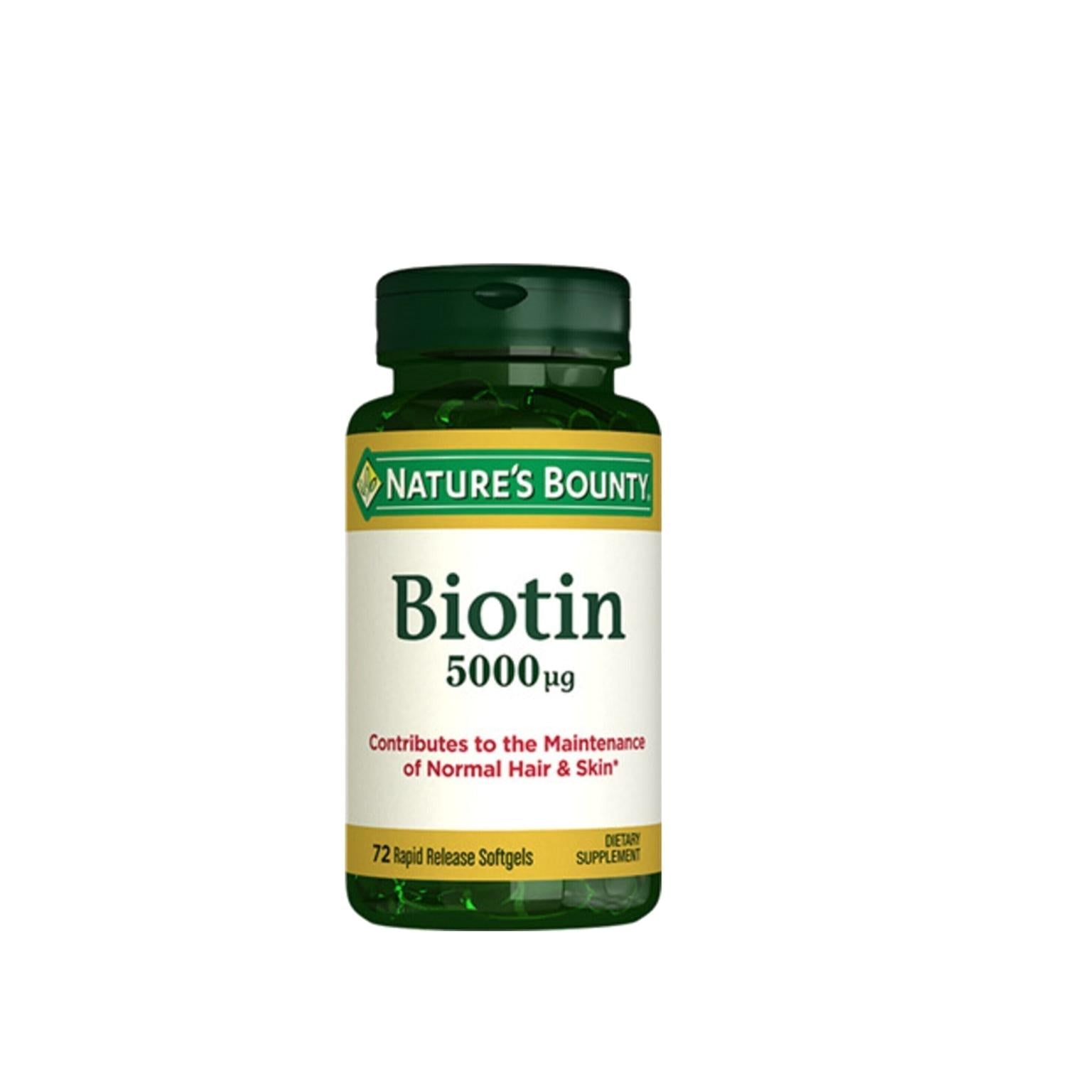 Nature&#39;s Bounty Biotin 5000 mcg Supplement for Hair, Skin, and Nail Health - 72 Capsules Nature&#39;s Bounty Biotin 5000 mcg - Hair, Skin &amp; Nail Supplement biotin supplement, 5000 mcg biotin, Nature&#39;s Bounty biotin, hair growth supplement, skin and nail health support, dietary supplement, beauty supplement, hair care, skin care, nail care, wellness, health supplement
