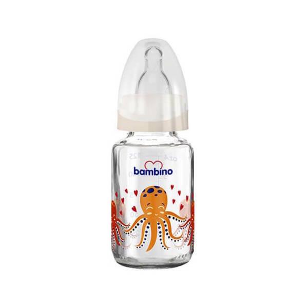 Bambino Cam Glass Baby Bottle, 125ml, Slow Flow, Newborn - Krem Ahtapot Design - Baby Care