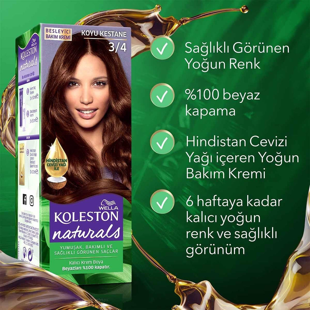 Wella Koleston Naturals Dark Brown Hair Dye - Perfect Gray Coverage & Coconut Oil Nourishment for Intense Color Wella Koleston Dark Brown Hair Dye: Gray Coverage & Coconut Oil hair dye, hair color, dark brown hair dye, grey coverage hair dye, coconut oil hair dye, Wella Koleston Naturals, permanent hair dye, hair coloring, at home hair dye, hair color for gray hair, hair color for grey hair, hair nourishment, hair dye with coconut oil, dark brown, koyu kestane, intense color, long lasting hair color, women'